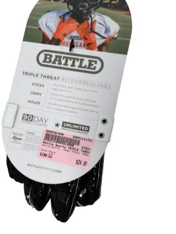New Battle Sports TRIPLE THREAT Adult Football Receivers Gloves Black LG