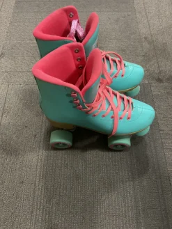 Used Impala GREEN/PINK ROLLERSKATES Senior Roller Quad Skates Teal Senior 8
