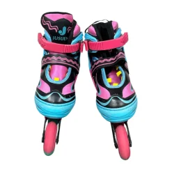 Used JUSUEN Junior Roller Quad Skates Pink Adjustable 2-5