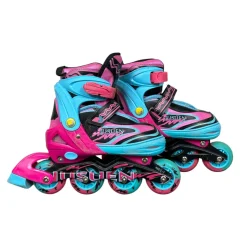 Used JUSUEN Junior Roller Quad Skates Pink Adjustable 2-5