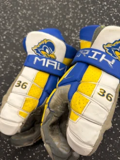 Used Maverik M6 DELAWARE Lacrosse Gloves Mens Navy Blue 13