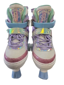 Used NEMONE ADJ SKATES 1-4 Junior Roller Quad Skates Purple Adjustable