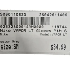 Used Nike VAPOR LT Lacrosse Gloves Junior Grey SM