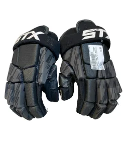 Used STX BLACK AND GRAY GLOVES Lacrosse Gloves Junior Black MD