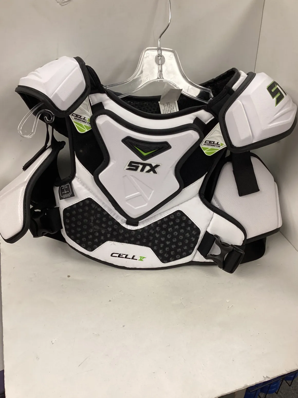 Used STX CELL 5 Lacrosse Shoulder Pads White LG