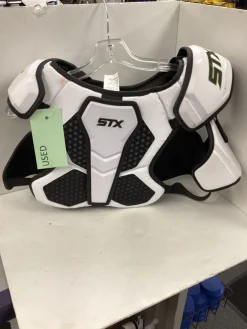 Used STX CELL 5 Lacrosse Shoulder Pads White LG