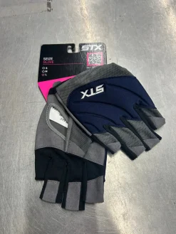 Used STX SEIZE Lacrosse Gloves Womens Navy Blue LG
