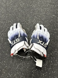 Used STX SURGEON RZR 2 Lacrosse Gloves Mens White MD
