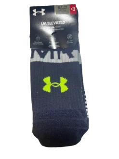 Used Under Armour UA ELEVATED 8.5-13 ADULT SOCKS Lacrosse Socks Navy Blue And Yellow Senior