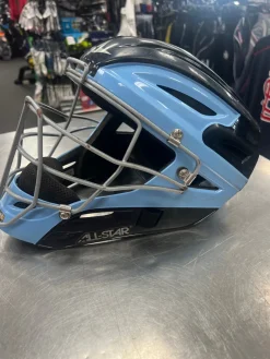 Used All-Star MVP2500-1 Catchers Helmet w/Mask Carolina Blue And Navy Blue L/XL