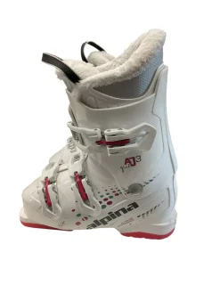Used Alpina AJ3 GIRL SZ 22.0 Girls DH Ski Boot White And Pink 220 MP - J04 - W05