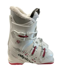 Used Alpina AJ3 GIRL SZ 22.0 Girls DH Ski Boot White And Pink 220 MP - J04 - W05