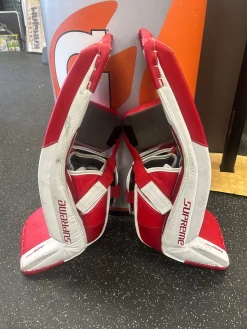Used Bauer M5 PRO Goalie Leg Pads Inter White And Red 31
