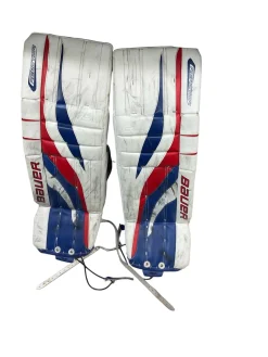 Used Bauer REACTOR Goalie Leg Pads Senior White/Red/Navy 35"