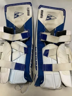 Used Bauer REACTOR R5 PRO 32+1 Goalie Leg Pads Senior White And Royal Blue 32"