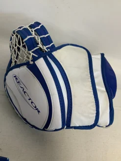 Used Bauer REACTOR R5 PRO 32+1 Goalie Leg Pads Senior White And Royal Blue 32