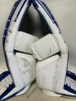 Used Bauer REACTOR R5 PRO 32+1 Goalie Leg Pads Senior White And Royal Blue 32