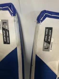 Used Bauer REACTOR R5 PRO 32+1 Goalie Leg Pads Senior White And Royal Blue 32