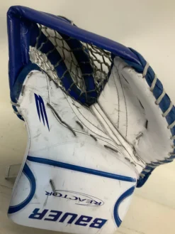 Used Bauer REACTOR R5 PRO 32+1 Goalie Leg Pads Senior White And Royal Blue 32