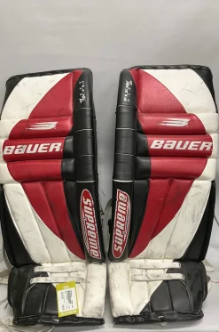 Used Bauer SUPREME Goalie Leg Pads Senior White/Black/Red 33"