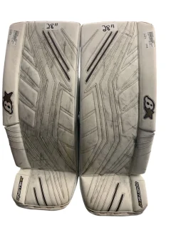 Used Brians G-NETIK X5 Goalie Leg Pads Junior White 28+1”