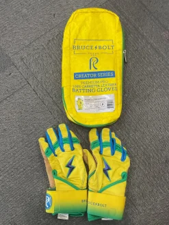 Used BRUCE BOLT CREATOR SERIES BB/SB Batting Gloves Green And Yellow XL