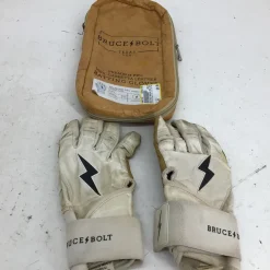 Used BRUCE BOLT PREMIUM PRO LONG CUFF MD BB/SB Batting Gloves White MD