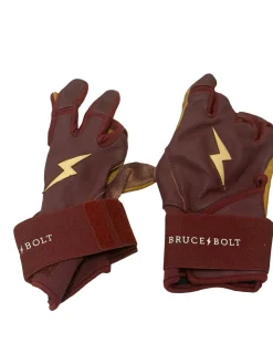 Used BRUCE BOLT PREMIUM PRO LONG CUFF Adult Batting Gloves Maroon LG