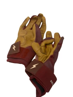 Used BRUCE BOLT PREMIUM PRO LONG CUFF Adult Batting Gloves Maroon LG