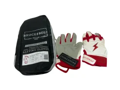 Used BRUCE BOLT PREMIUM PRO SHORT CUFF Youth Batting Gloves White / Red MD