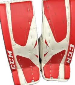 Used CCM REVOLUTION 579 Goalie Leg Pads Senior Red And White 32"