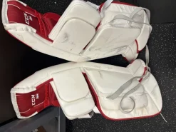 Used CCM REVOLUTION 579 Goalie Leg Pads Senior Red And White 32