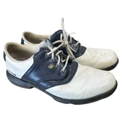 Used Foot Joy Mens Golf Shoes White And Navy Blue Senior 7.5