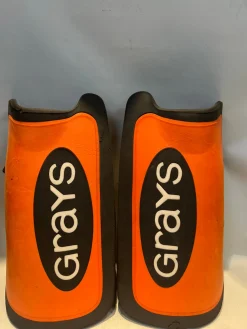 Used Grays Field Hockey LEG PADS 200 MEDIUM FH Shin Guards Orange 13"