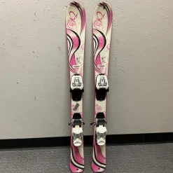 Used K2 LUV BUG Girls DH Ski/Binding White And Pink 100 cm