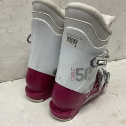 Used Lange STARLET 50 Girls DH Ski Boot White And Neon Pink 195 MP - Y13