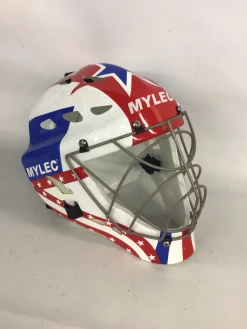 Used Mylec MYLEC GOALIE HELMET RED WHITE BLUE Junior Goalie Helmet/Mask White/Royal/Red One Size