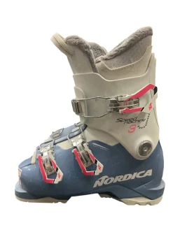 Used Nordica SPEED MACHINE 3 SZ 22.5 Girls DH Ski Boot White And Carolina Blue 225 MP - J04.5 - W5.5