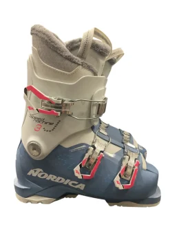 Used Nordica SPEED MACHINE 3 SZ 22.5 Girls DH Ski Boot White And Carolina Blue 225 MP - J04.5 - W5.5