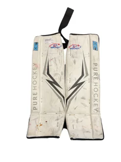 Used PURE HOCKEY QC 24 QUICK MITE Goalie Leg Pads Youth White 24"