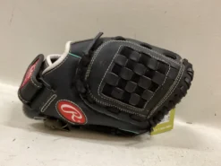 Used Rawlings FP110MT RH Throw Fastpitch Gloves Black And Carolina Blue 11"