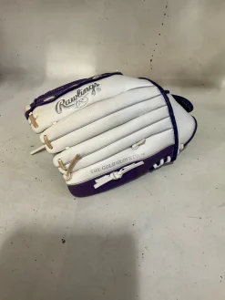 Used Rawlings FP115PURW RH Throw Fastpitch Gloves Purple And White 11 1/2"