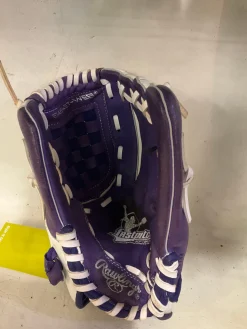 Used Rawlings FP115PURW RH Throw Fastpitch Gloves Purple And White 11 1/2"