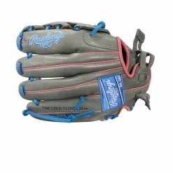 Used Rawlings GG ELITE SURE CATCH BB/SB Glove RH Throw Grey And Royal Blue 12"