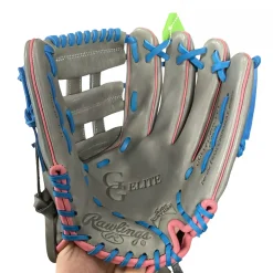 Used Rawlings GG ELITE SURE CATCH BB/SB Glove RH Throw Grey And Royal Blue 12"