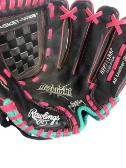 Used Rawlings HIGHLIGHT HFP115BBP RH Throw Fastpitch Gloves Pink 11 1/2"