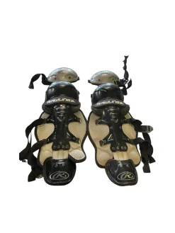 Used Rawlings SHINGUARDS Catchers Leg Guards Black Youth
