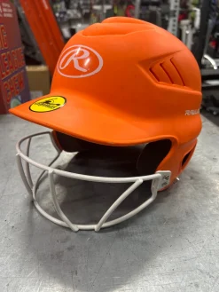 Used Rawlings SOFTBALL HELMET Batting Helmet w/Mask Orange MD