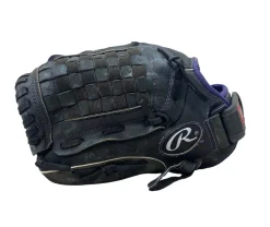 Used Rawlings STORM ST12DSPUR LH Throw Fastpitch Gloves Black 12
