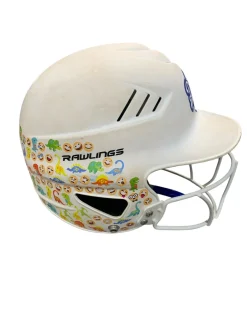 Used Rawlings WHITE HELMET W MASK Batting Helmet w/Mask White MD